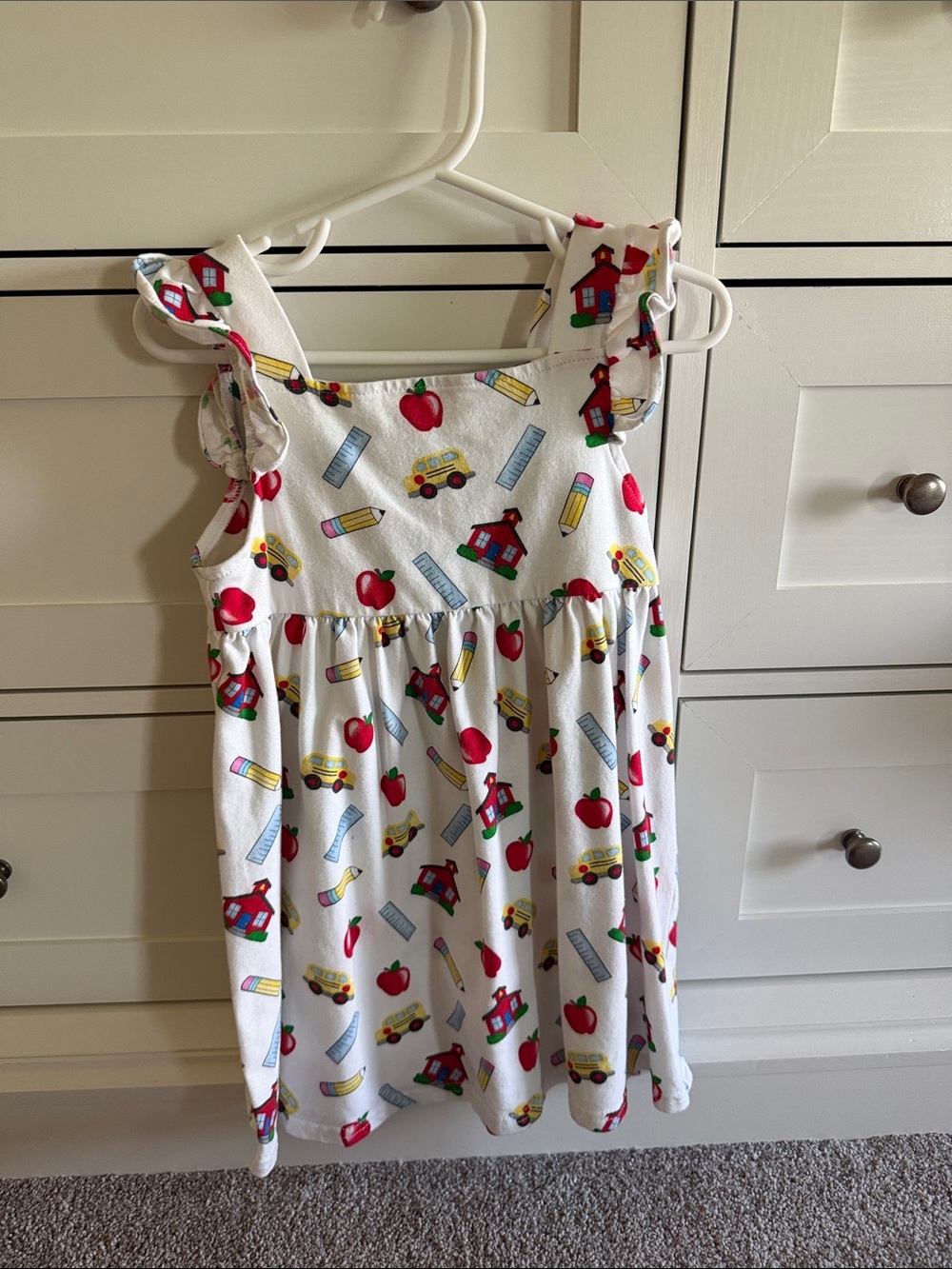 Girls White School Days Print Ruffle Strap Dress